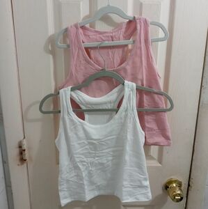 Lot Of 2 Pink White Racerback Tank Top Size Large